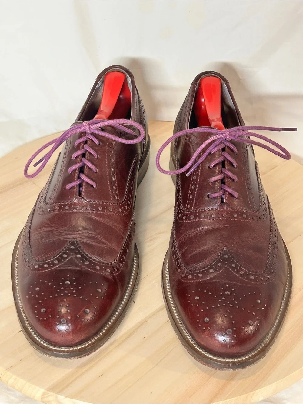 J SHOES Charlie Burgundy Leather Wingtip Oxford Dress Shoes Men US 10 UK 9